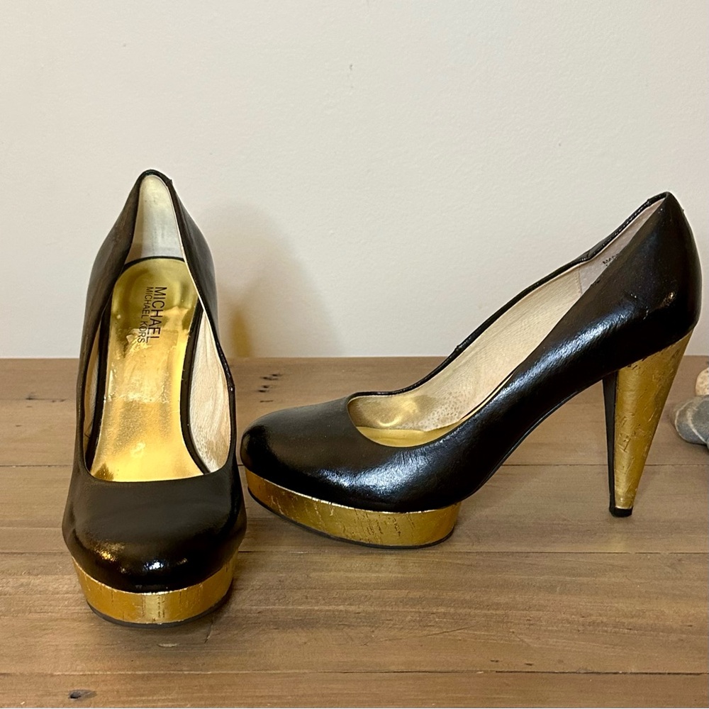 Michael Kors Black and Gold Platform Heels - like new